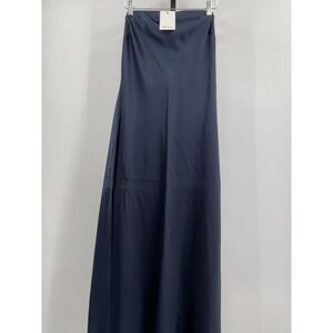 Quince Women's 100% Washable Silk Strapless Midi Dress Navy Blue M